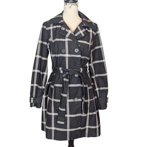 Y2K Merona Windowpane Plaid Rain Coat Black and Tan Size Medium